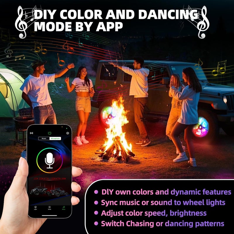 Tavaray 4PCS 14" RGB LED Wheel Ring Lights with APP & Remote Control, 178+DIY Dynamic Modes w/Turn Signal Braking and Reverse Function, IP67 Waterproof Wheel Lights for Trucks Pickups Cars Offroad - Image 4